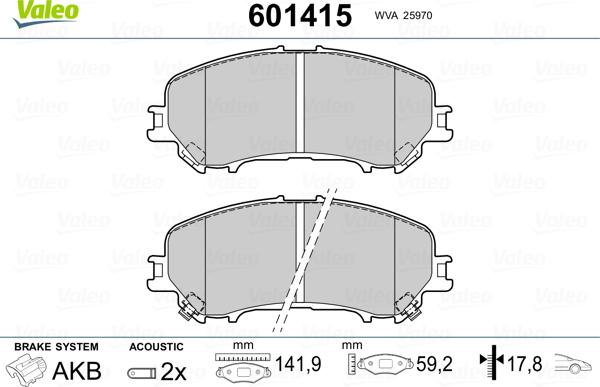 Valeo 601415 - Тормозные колодки, дисковые, комплект autospares.lv