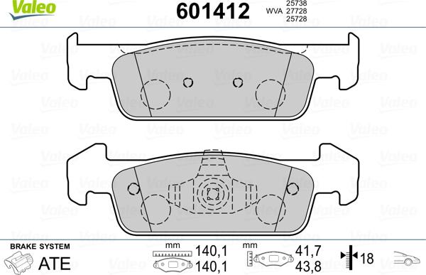 Valeo 601412 - Тормозные колодки, дисковые, комплект autospares.lv