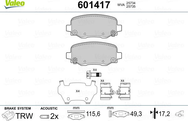 Valeo 601417 - Тормозные колодки, дисковые, комплект autospares.lv