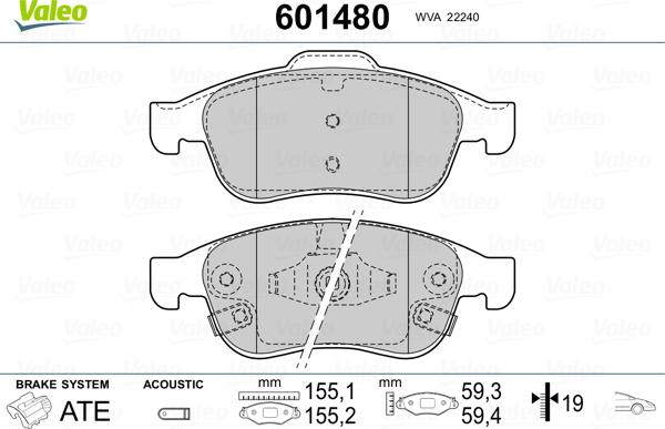 Valeo 601480 - Тормозные колодки, дисковые, комплект autospares.lv