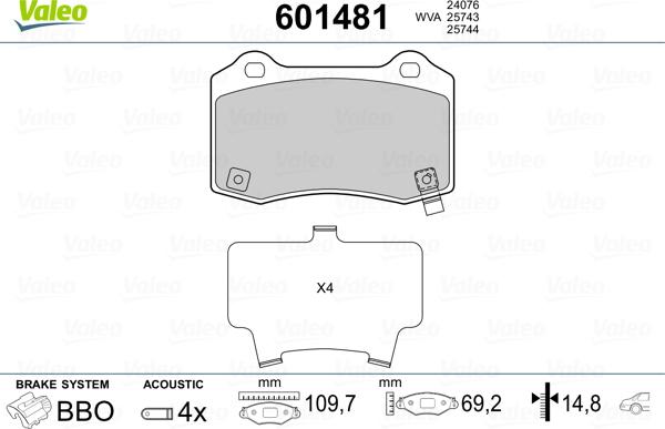 Valeo 601481 - Тормозные колодки, дисковые, комплект autospares.lv