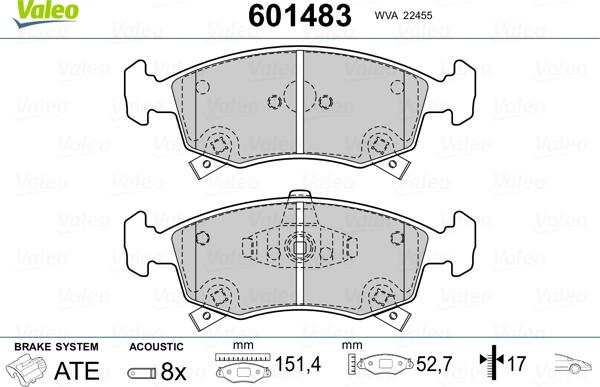 Valeo 601483 - Тормозные колодки, дисковые, комплект autospares.lv