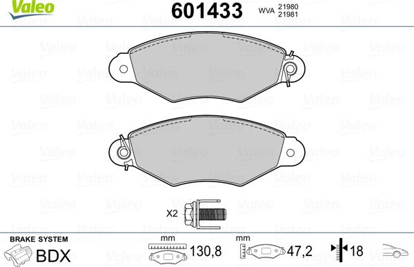 Valeo 601433 - Тормозные колодки, дисковые, комплект autospares.lv