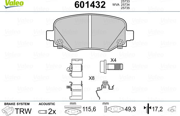 Valeo 601432 - Тормозные колодки, дисковые, комплект autospares.lv