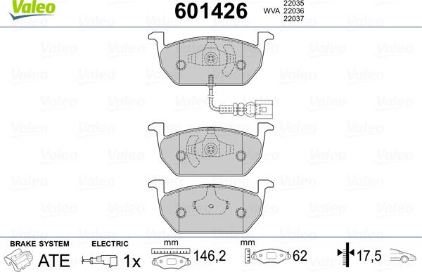 Valeo 601426 - Тормозные колодки, дисковые, комплект autospares.lv