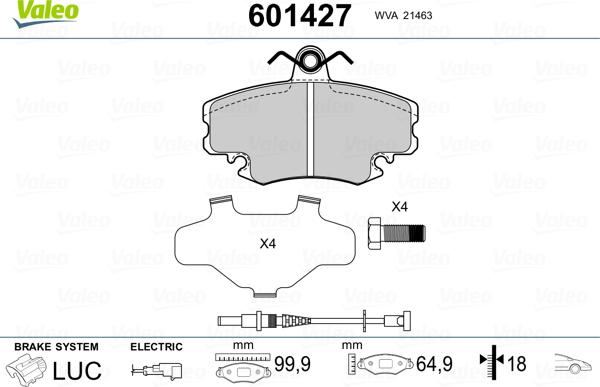 Valeo 601427 - Тормозные колодки, дисковые, комплект autospares.lv