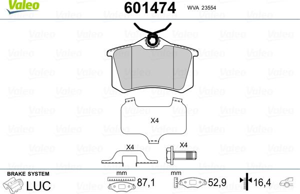 Valeo 601474 - Тормозные колодки, дисковые, комплект autospares.lv