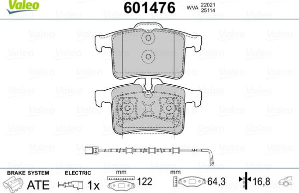 Valeo 601476 - Тормозные колодки, дисковые, комплект autospares.lv