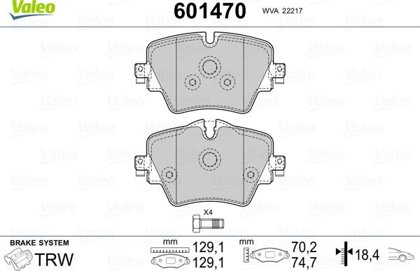 Valeo 601470 - Тормозные колодки, дисковые, комплект autospares.lv