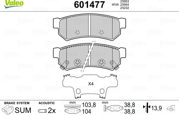 Valeo 601477 - Тормозные колодки, дисковые, комплект autospares.lv