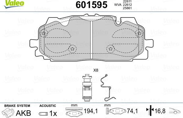 Valeo 601595 - Тормозные колодки, дисковые, комплект autospares.lv