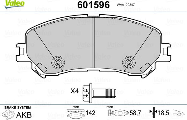 Valeo 601596 - Тормозные колодки, дисковые, комплект autospares.lv