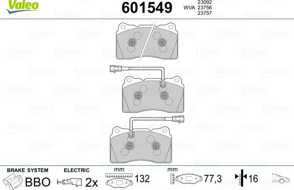 Valeo 601549 - Тормозные колодки, дисковые, комплект autospares.lv