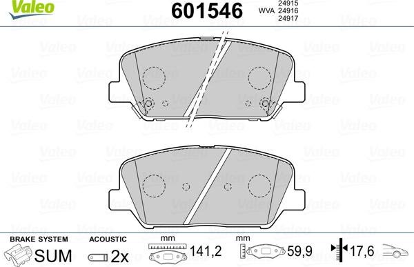 Valeo 601546 - Тормозные колодки, дисковые, комплект autospares.lv