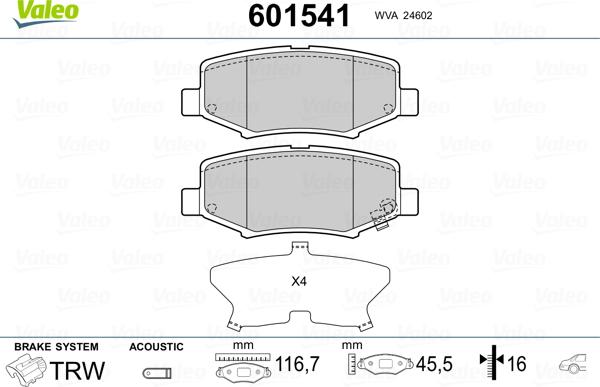 Valeo 601541 - Тормозные колодки, дисковые, комплект autospares.lv