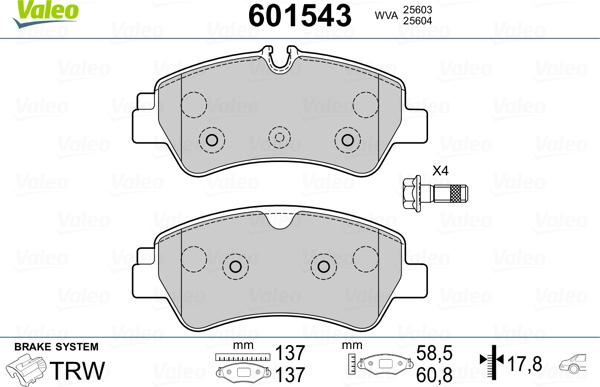 Valeo 601543 - Тормозные колодки, дисковые, комплект autospares.lv