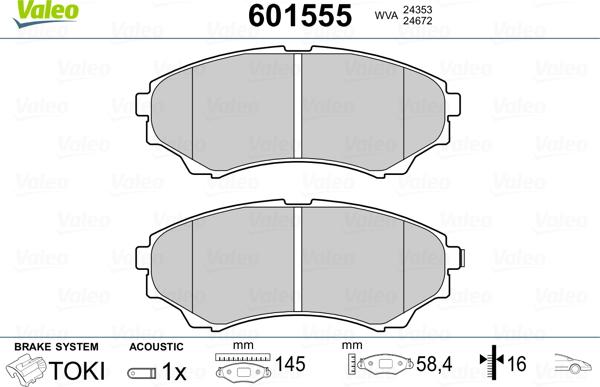 Valeo 601555 - Тормозные колодки, дисковые, комплект autospares.lv