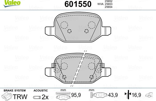 Valeo 601550 - Тормозные колодки, дисковые, комплект autospares.lv