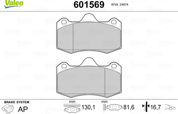 Valeo 601569 - Тормозные колодки, дисковые, комплект autospares.lv