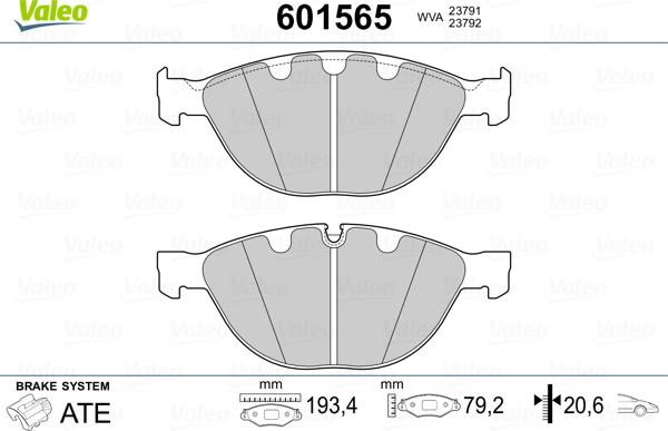 Valeo 601565 - Тормозные колодки, дисковые, комплект autospares.lv