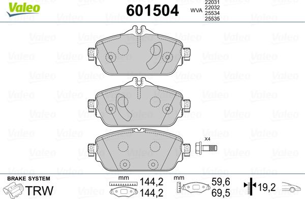 Valeo 601504 - Тормозные колодки, дисковые, комплект autospares.lv