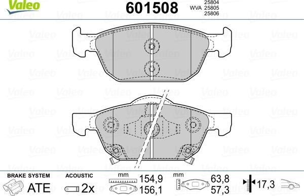 Valeo 601508 - Тормозные колодки, дисковые, комплект autospares.lv