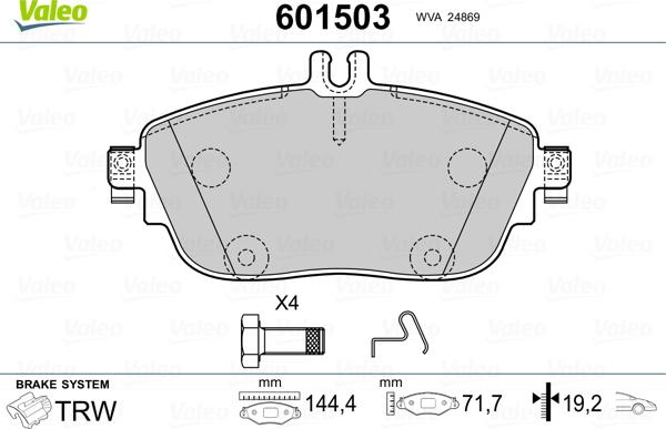 Valeo 601503 - Тормозные колодки, дисковые, комплект autospares.lv