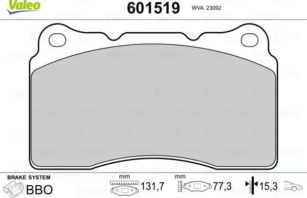 Valeo 601519 - Тормозные колодки, дисковые, комплект autospares.lv