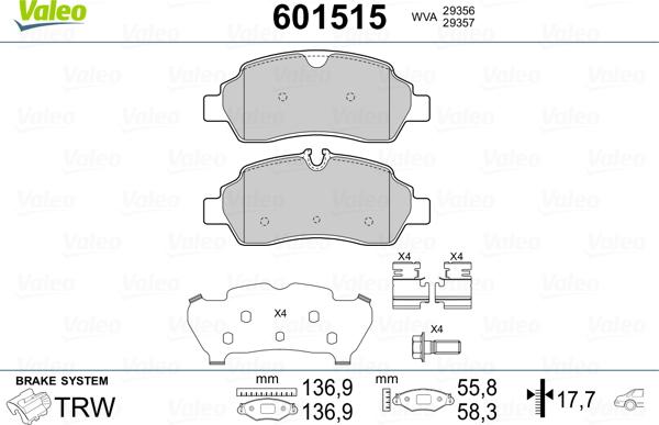 Valeo 601515 - Тормозные колодки, дисковые, комплект autospares.lv