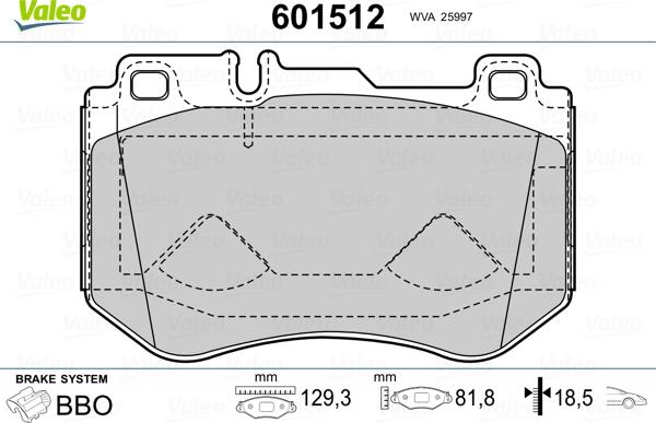 Valeo 601512 - Тормозные колодки, дисковые, комплект autospares.lv