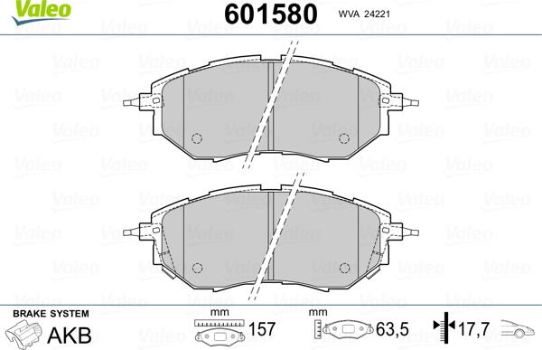 Valeo 601580 - Тормозные колодки, дисковые, комплект autospares.lv