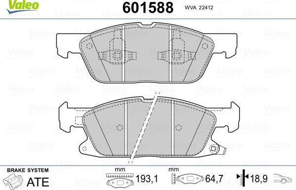 Valeo 601588 - Тормозные колодки, дисковые, комплект autospares.lv