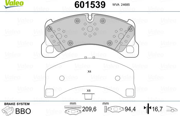 Valeo 601539 - Тормозные колодки, дисковые, комплект autospares.lv