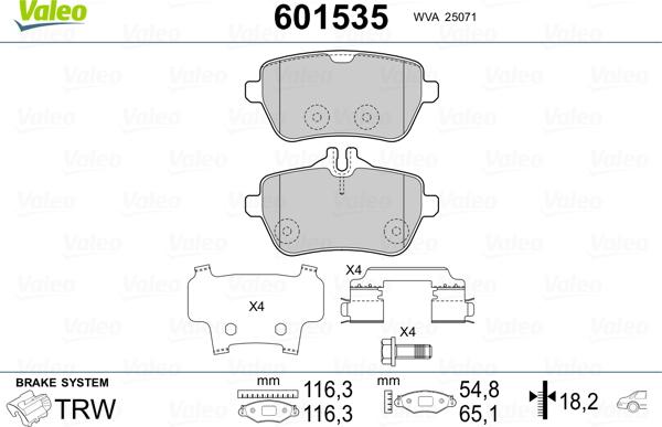 Valeo 601535 - Тормозные колодки, дисковые, комплект autospares.lv