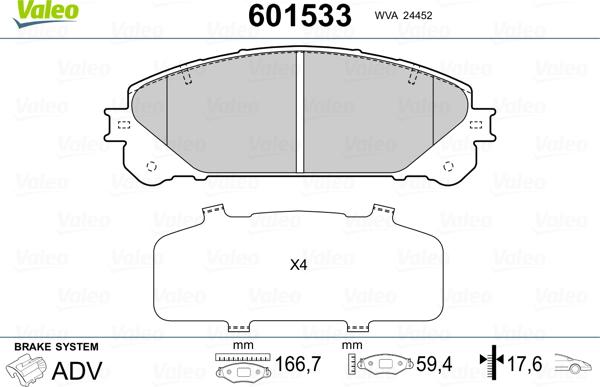 Valeo 601533 - Тормозные колодки, дисковые, комплект autospares.lv