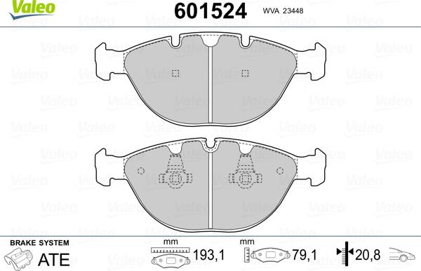 Valeo 601524 - Тормозные колодки, дисковые, комплект autospares.lv