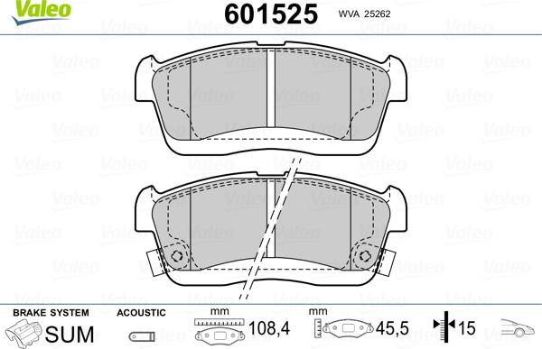 Valeo 601525 - Тормозные колодки, дисковые, комплект autospares.lv