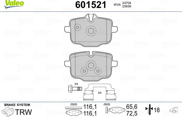 Valeo 601521 - Тормозные колодки, дисковые, комплект autospares.lv