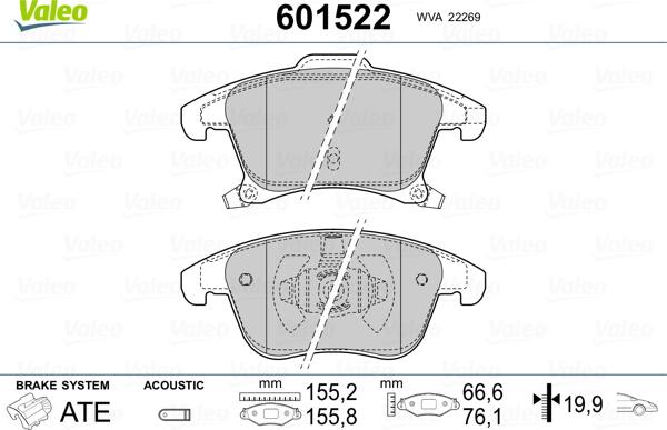 Valeo 601522 - Тормозные колодки, дисковые, комплект autospares.lv