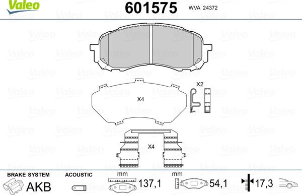 Valeo 601575 - Тормозные колодки, дисковые, комплект autospares.lv