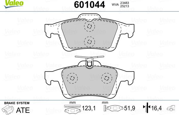 Valeo 601044 - Тормозные колодки, дисковые, комплект autospares.lv