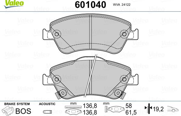 Valeo 601040 - Тормозные колодки, дисковые, комплект autospares.lv