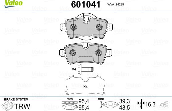 Valeo 601041 - Тормозные колодки, дисковые, комплект autospares.lv