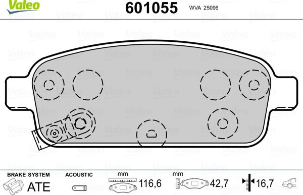 Valeo 601055 - Тормозные колодки, дисковые, комплект autospares.lv