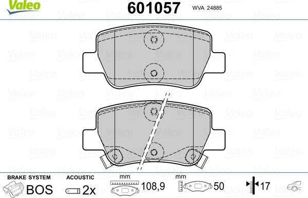 Valeo 601057 - Тормозные колодки, дисковые, комплект autospares.lv