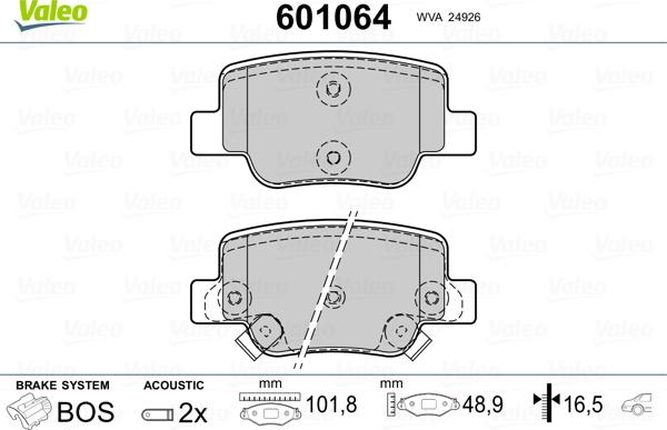 Valeo 601064 - Тормозные колодки, дисковые, комплект autospares.lv