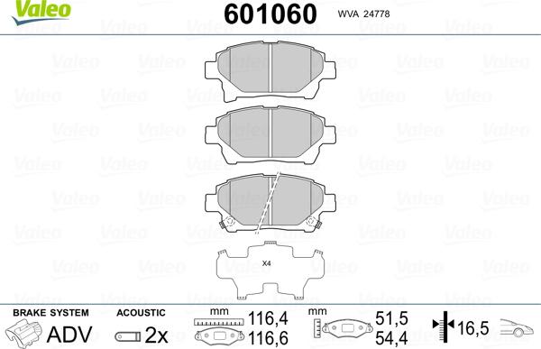 Valeo 601060 - Тормозные колодки, дисковые, комплект autospares.lv