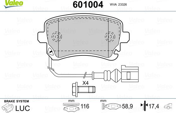 Valeo 601004 - Тормозные колодки, дисковые, комплект autospares.lv