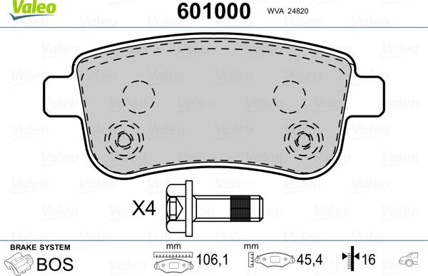 Valeo 601000 - Тормозные колодки, дисковые, комплект autospares.lv