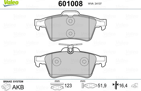 Valeo 601008 - Тормозные колодки, дисковые, комплект autospares.lv